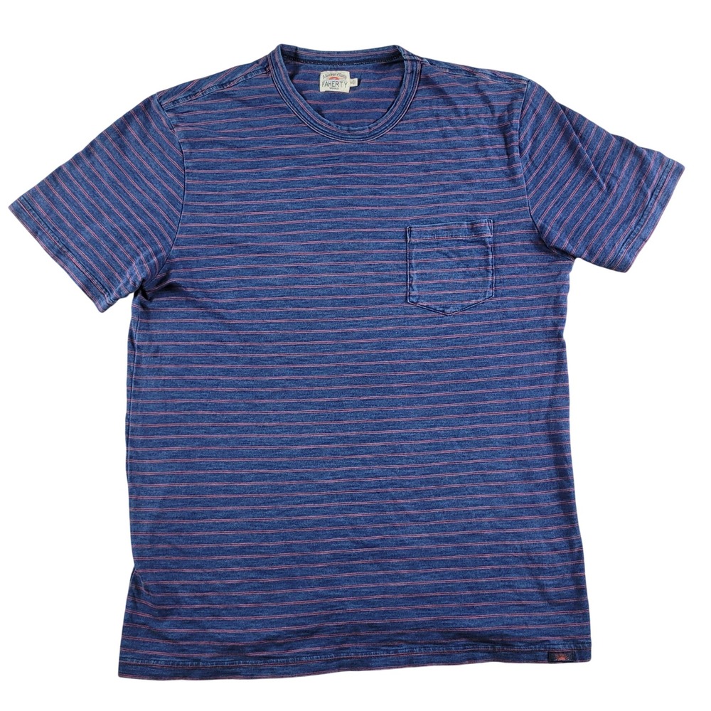 Faherty Pocket Shirt Men's Medium Blue Striped Excellent Indigo Dyed Cotton S/S